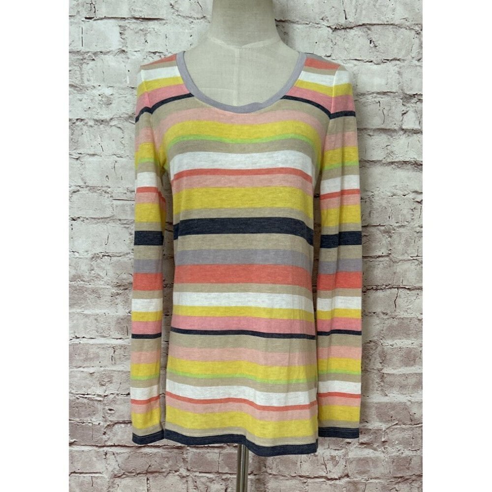 Lou & Grey Womens Knit Top Multicolor Striped Long Sleeve Soft Scoop Neck Size S